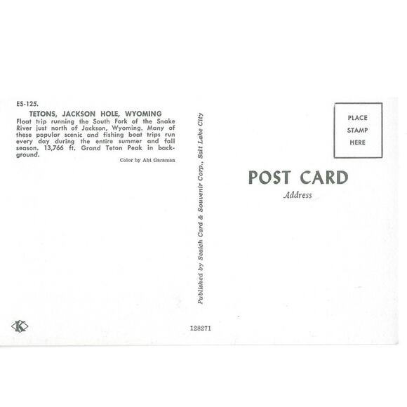 Tetons Jackson Hole Wyoming South Fork of the Snake River Postcard Unposted - Picture 2 of 2